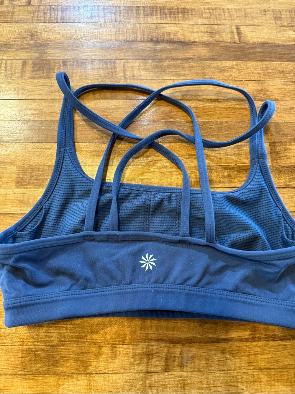 Athleta Navy Blue Strappy Sports Bra Size Small Medium Support Yoga Workout